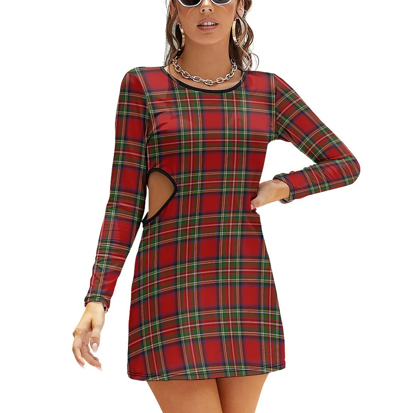 

Royal Stewart Tartan Plaid Slim Dress with Hollow Waist women's fashion dresses clothing women summer 2024 women long dresses