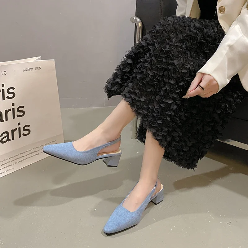 Women Suede Low-heeled Slingbacks High Heels Fashion Classics Sexy Dress Pumps Pointed Toe Solid Color Sandals women slingback sandals women high heels shoes women dress shoes