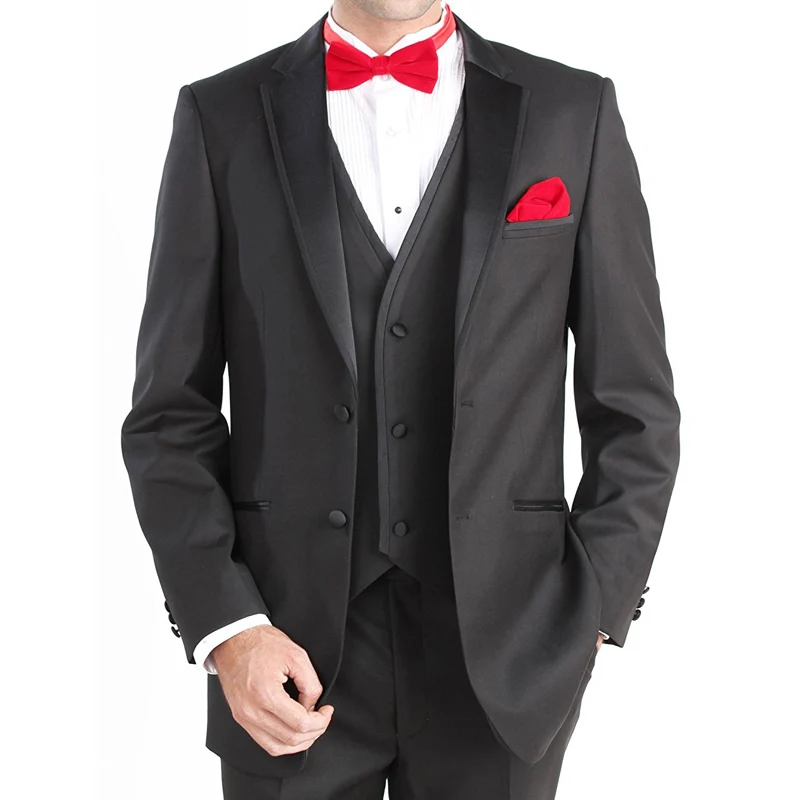 Black Wedding Groom Tuxedos 3 Piece Notched Lapel Two Button Custom Made Business Party Men Suit (Jacket +Pants +vest)