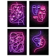 

Neon Lovers First Kiss Canvas Poster and Prints Modern Living Room Nordic Home Bedroom Decor Painting Wall Art Pictures