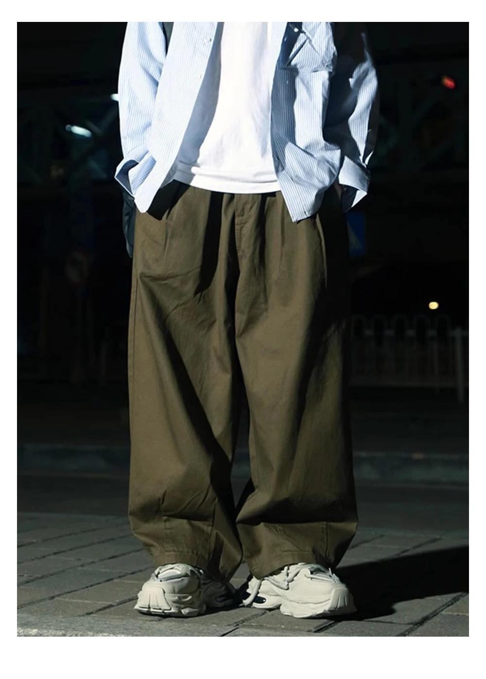 Solid Color Wide Leg Cargo Pants Mens Baggy Pleated Streetwear Elastic Waist Casual Loose Trousers Men
