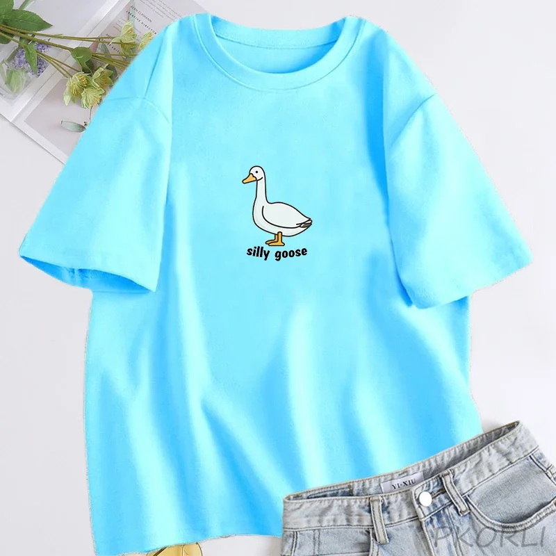 thumbnail image 1 of Camiseta de ganso Silly para mujer, ropa de moda Unisex, algodón, manga corta, Tops de ganso Fuuny, ropa estética, Verano, 1 of 5