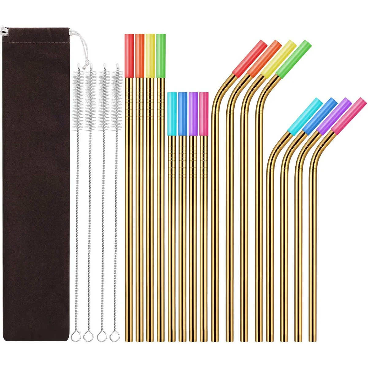 Stainless Steel Straw Set Portable Metal Straw Brush Set 16 Pieces