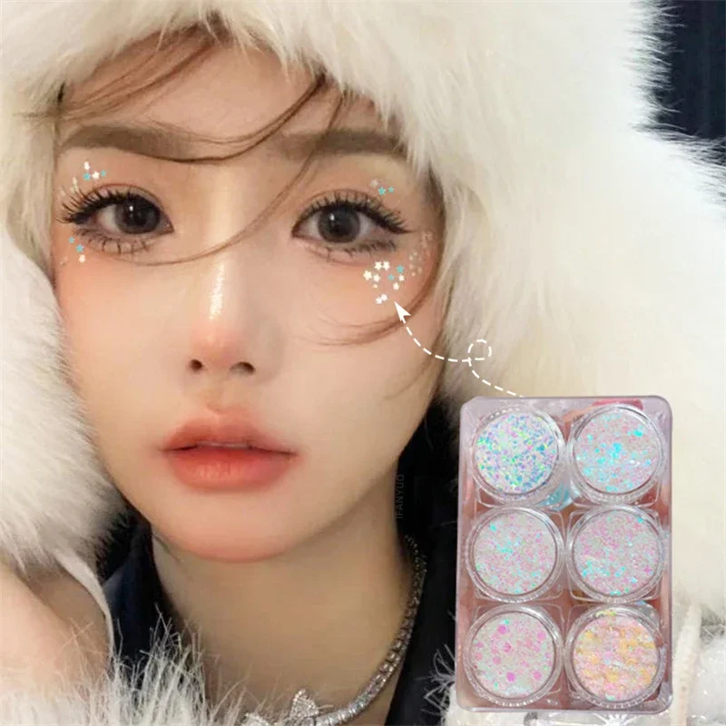 6-color Sequined Gel Cream Eyeshadow Palette Glitter Diamond Eye Makeup Hair Body Face Glitter Gel Art Flash Loose Sequins Cream 2