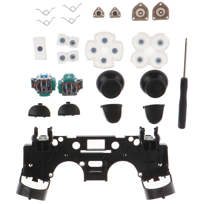 For PS4 Controller Repair Set L1 R1 L2 R2 Trger Buttons 3D analog Joysticks Thumb Sticks Cap Conductive Rubber Screwdriver Kit