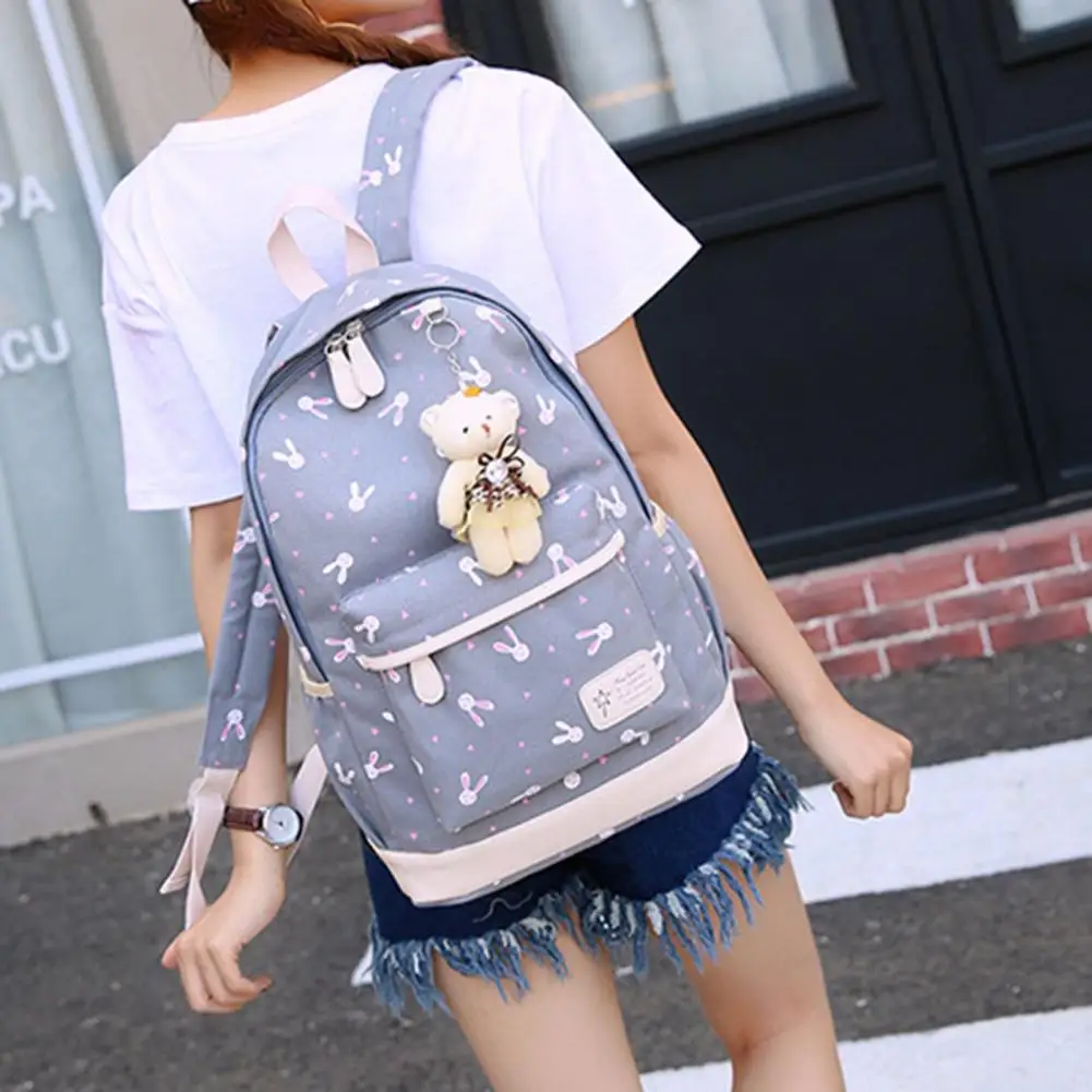 3Pcs Rabbit Pattern Girls Backpack Set for Students