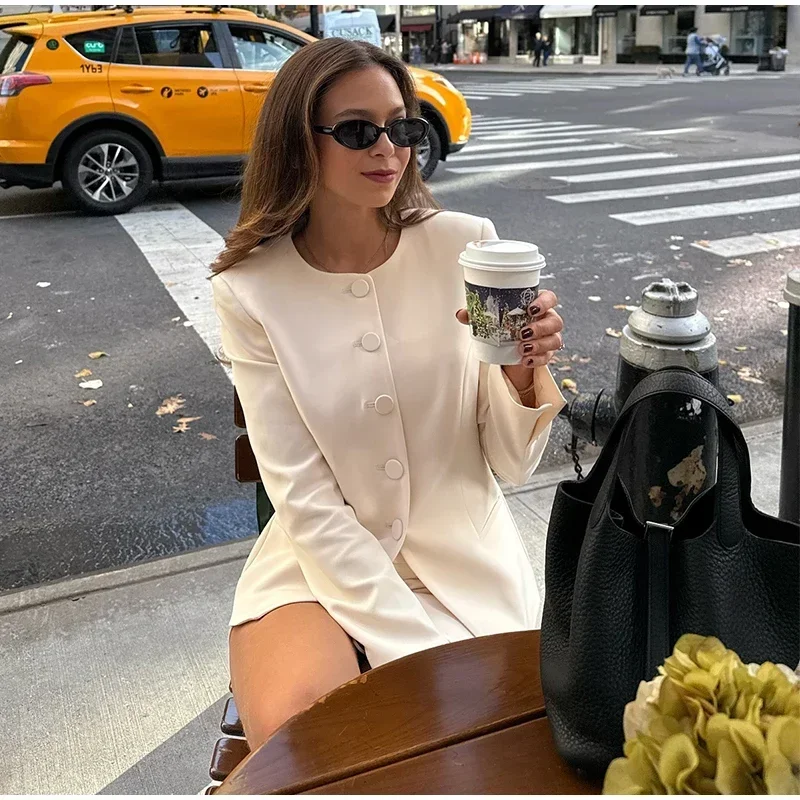 Elegant Blazer Skirt Suit Women Slim Long Sleeve O-neck Button Jacket Mini A-line Skirt 2025 Spring Lady New in Matching Outfits
