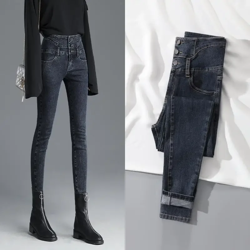 

Gray Women's Jeans Skinny Slim Fit High Waist Shot Pants for Woman Blue Trousers Vintage Summer Luxury Designer Vibrant Pant Xxl