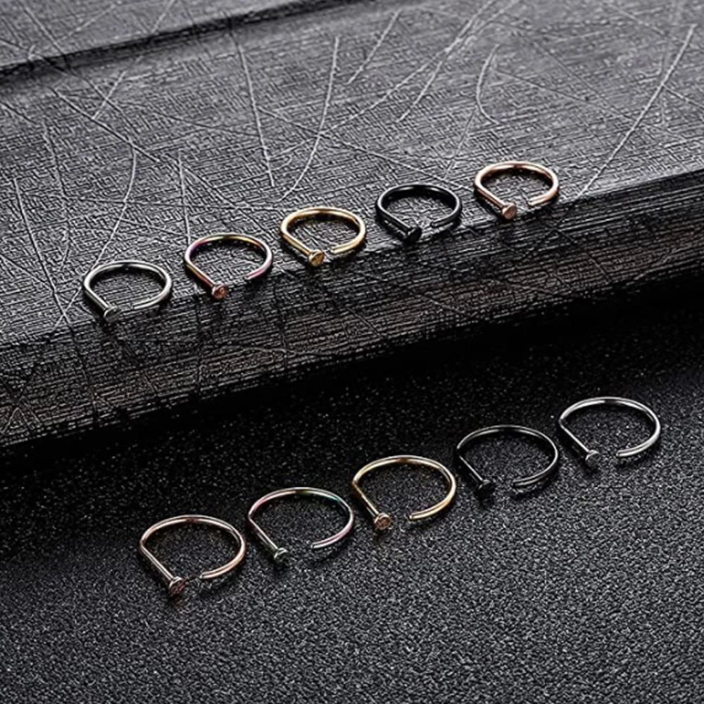 Piercing Jewelry Curved Barbells Fake Nose Piercing 18G D Shaped Tragus Helix Stud Earring Hoop Septum Stainless Steel Ring Nostril