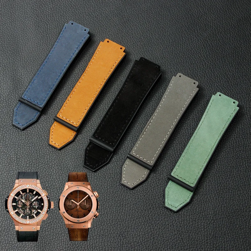 Bracelet de montre en cuir givré pour homme, boucle arrière en caoutchouc,  étanche, pour Hublot Yuqi Big Bang Classic Fusion, 25x19mm, 22mm -  AliExpress