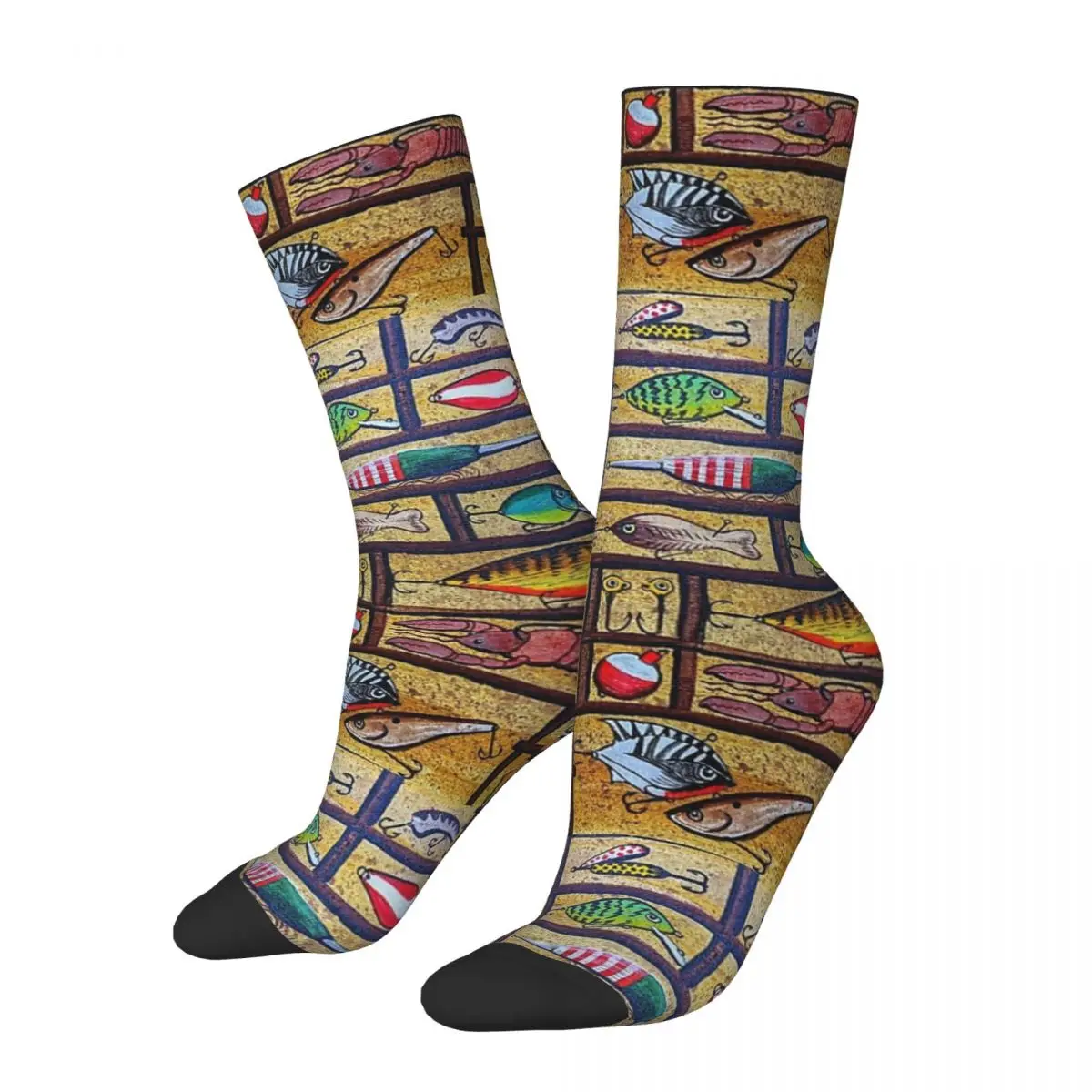 

All Seasons Crew Stockings Fishing Lures Collection Socks Harajuku Hip Hop Long Socks Accessories for Men Women Birthday Present