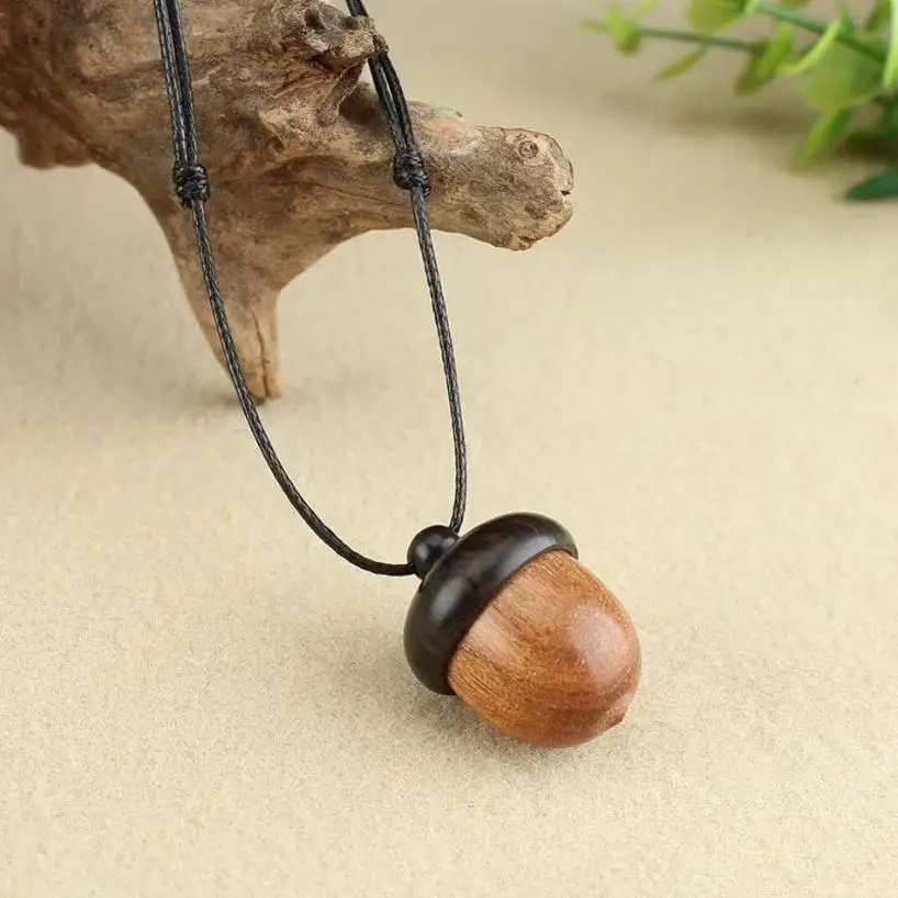 1 Pcs Retro Twist Open Ebony Acorn Pendant Gawu Box Long Necklace Simple Artistic Men's And Women's Jewelry Wishing Bottle