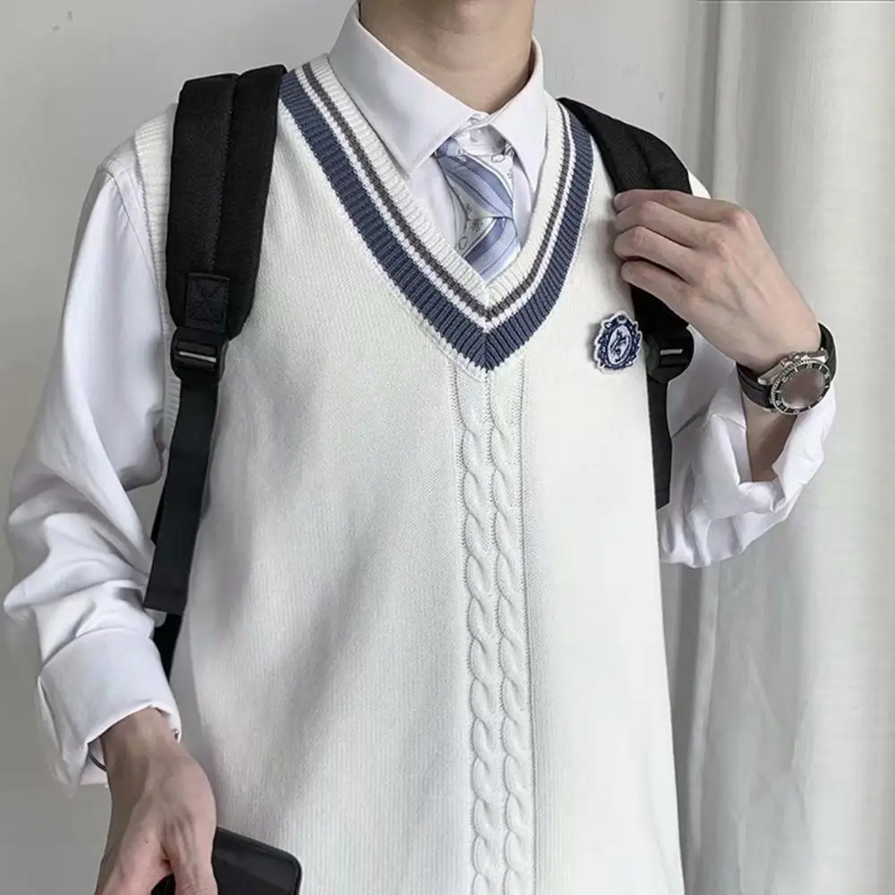 Breathable Classic Men Patchwork Color Vest Couple Soft Knitwear High Elasticity Sweater Vest Top V Neck Daily Clothing