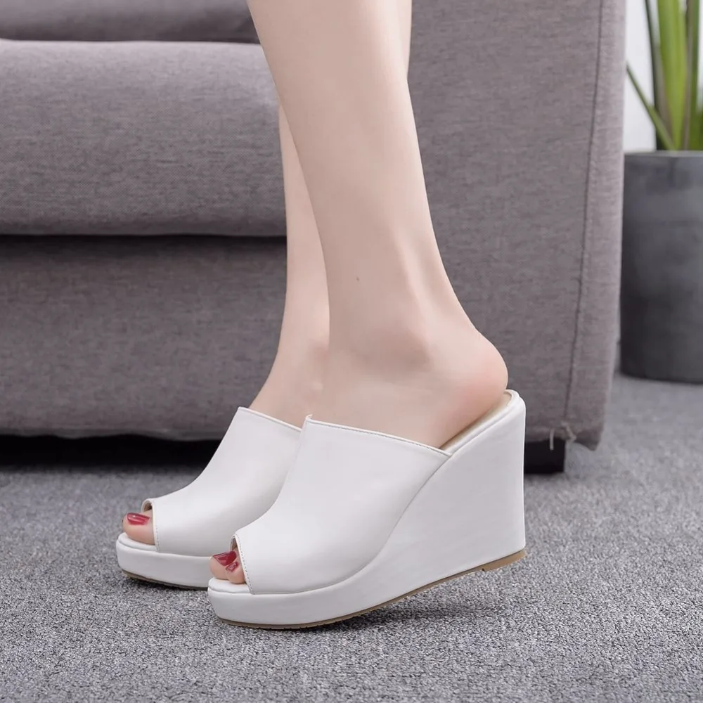 Damen-Sandalen mit offenem Zehenbereich, modisch, zum Hineinschlüpfen, Plateau, lässig, mit Keilabsatz, elegante Sandalen mit hohem Absatz