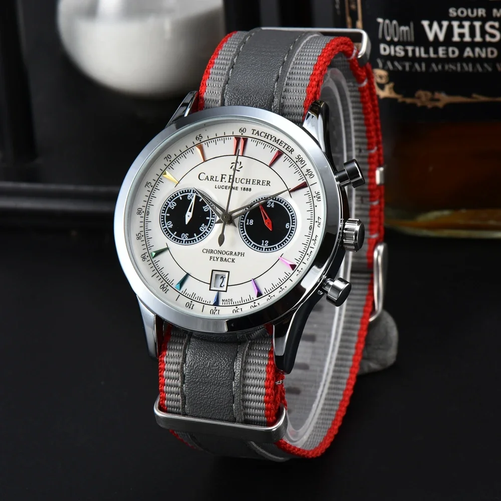 Карл Ф. Bucherer Jam Tangan Edisi Terbatas Koleksi Maliron Multifungsi хронограф Tali Atas Kain Jam Tangan Kuarsa Reloj Hombre