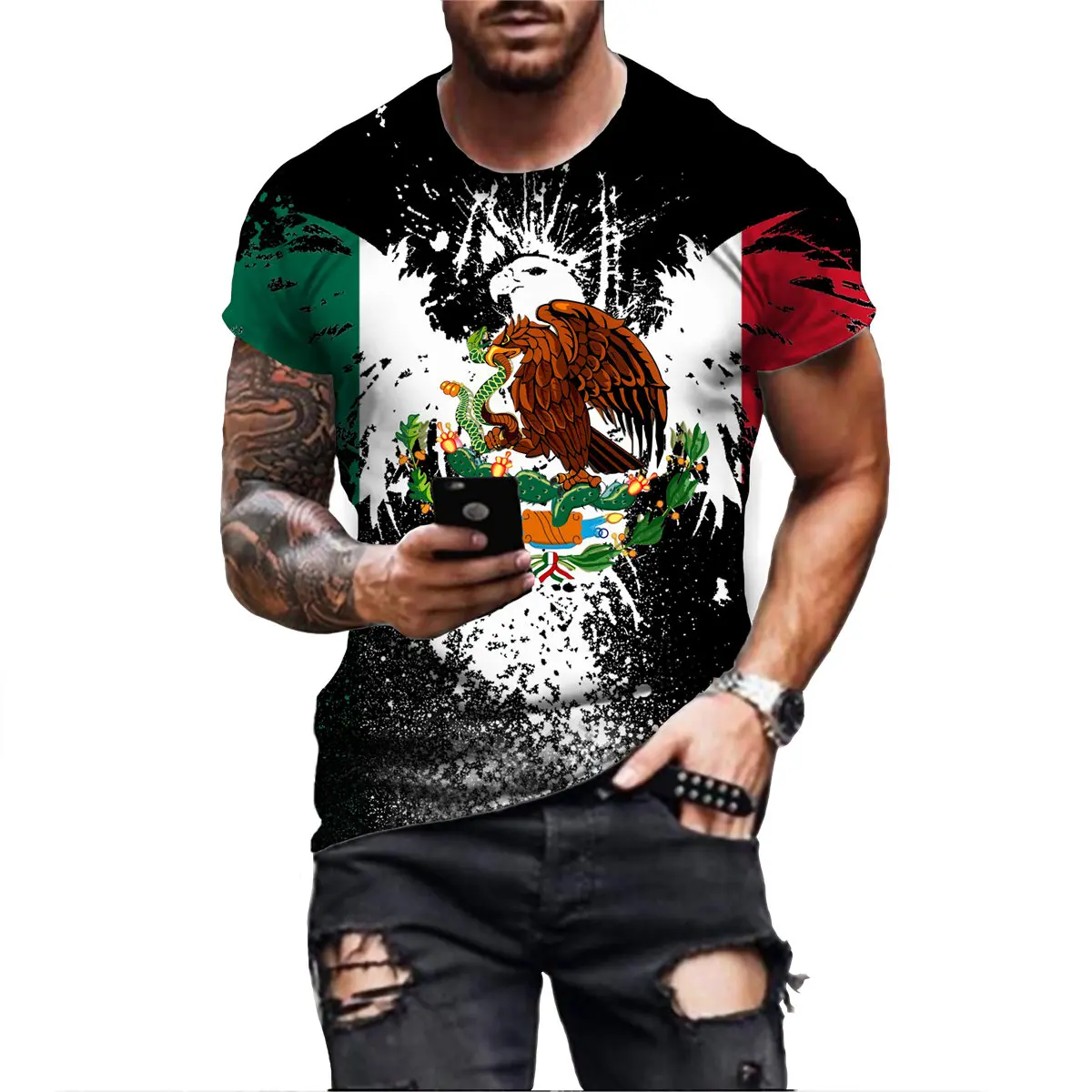 

Mexico Eagle Pattern T Shirt For Men Fashion 3d Printing Tees Hip Hop Harajuku Short Sleeve Oversized T-shirt Casual O-neck Tops