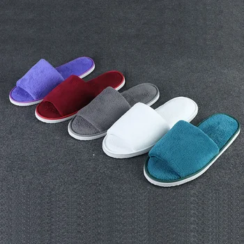 Solid Color Coral Fleece Women Slippers Unisex Slippers Hotel Travel Portable Spa Slippers Home Guest Indoor Half Pack Slippers - Image 1
