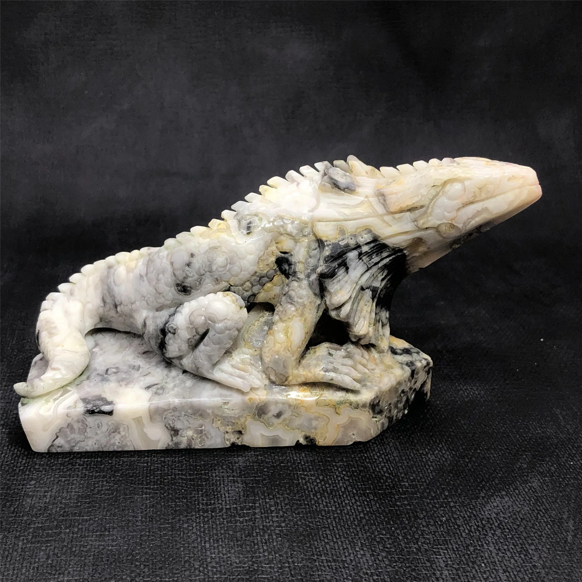 

Natural Crazy Agate Lizard Hand Carving Craft Ornament Crystal Carving Home Decoration Gift 300g+
