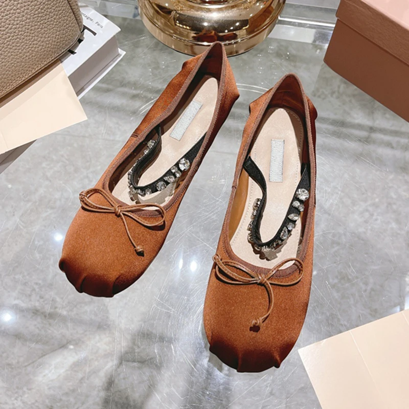 High Board 2023 New Miu Miao Bow One-strap With Drill With Flat High Heel  Ballet Shoes Mary Jane Single-layer Shoes - Flats - AliExpress