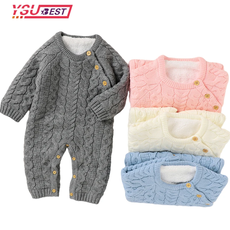 

Baby Rompers Winter Warm Knitted Infant Kids Boys Girls Jumpsuits Long Sleeve Toddler Sweaters Outfits Autumn Children's Clothes