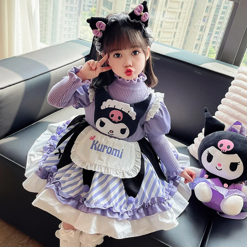 

Kawaii Sanrios Kuromi Детское Платье милое мультяшное Аниме Лолита платья принцессы летние уличные искусственные детские подарки на день рождения