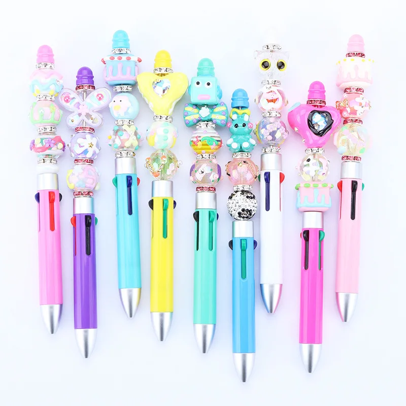 20pcs DIY Creative Business Four Color Refill Beaded Pen Cute Beadable Ballpoint Pens Puzzle Multi Color Jewelry Beaded Ball Pen jinhao dragon king vintage rollerball pen green red jewelry metal embossing noble silver gold gray gift pens