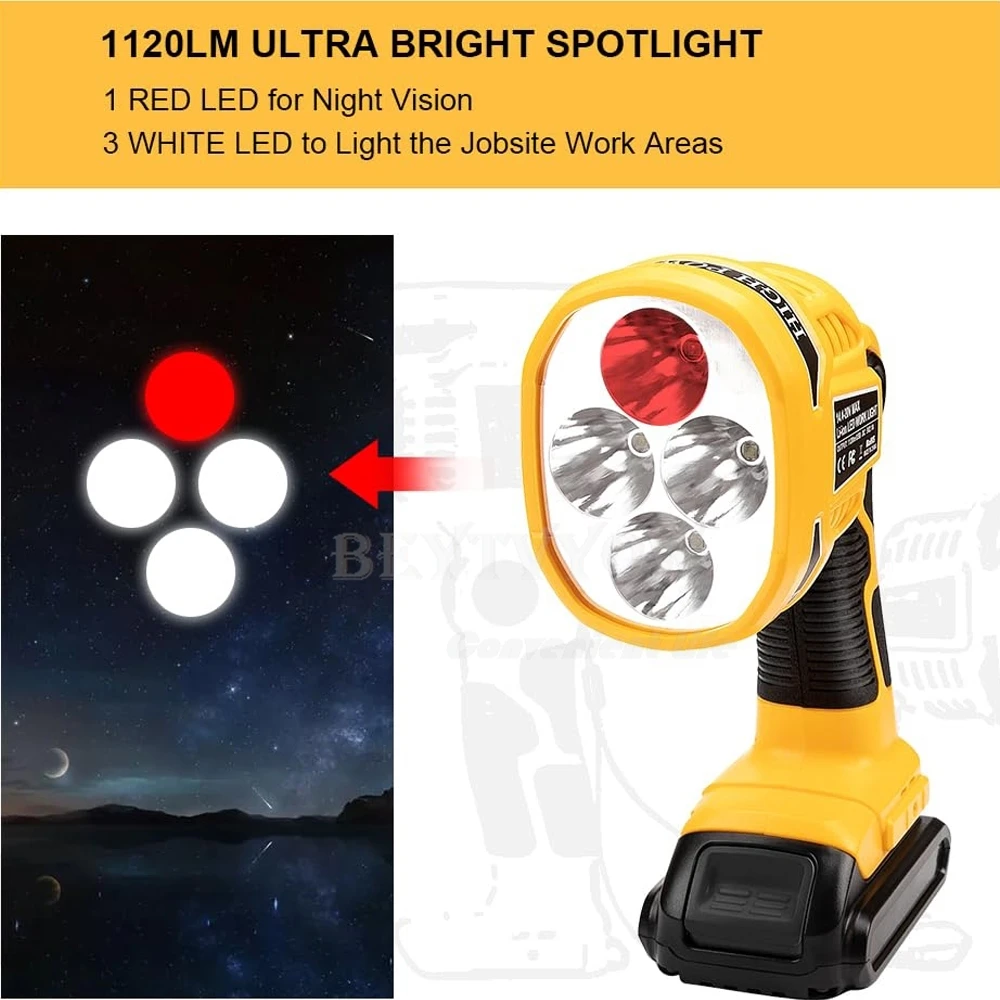 20V Light 12W 1120LM Spotlight Compatible with Dewalt Battery LED Work Light Cor