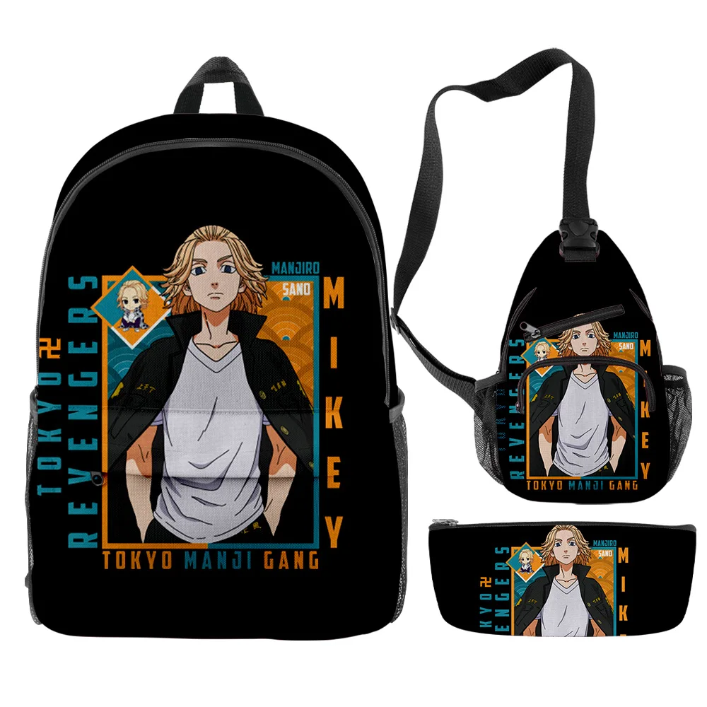 

Classic Novelty Anime Tokyo Revengers 3D Print 3pcs/Set pupil School Bags Travel Laptop Backpack Chest Bag Pencil Case