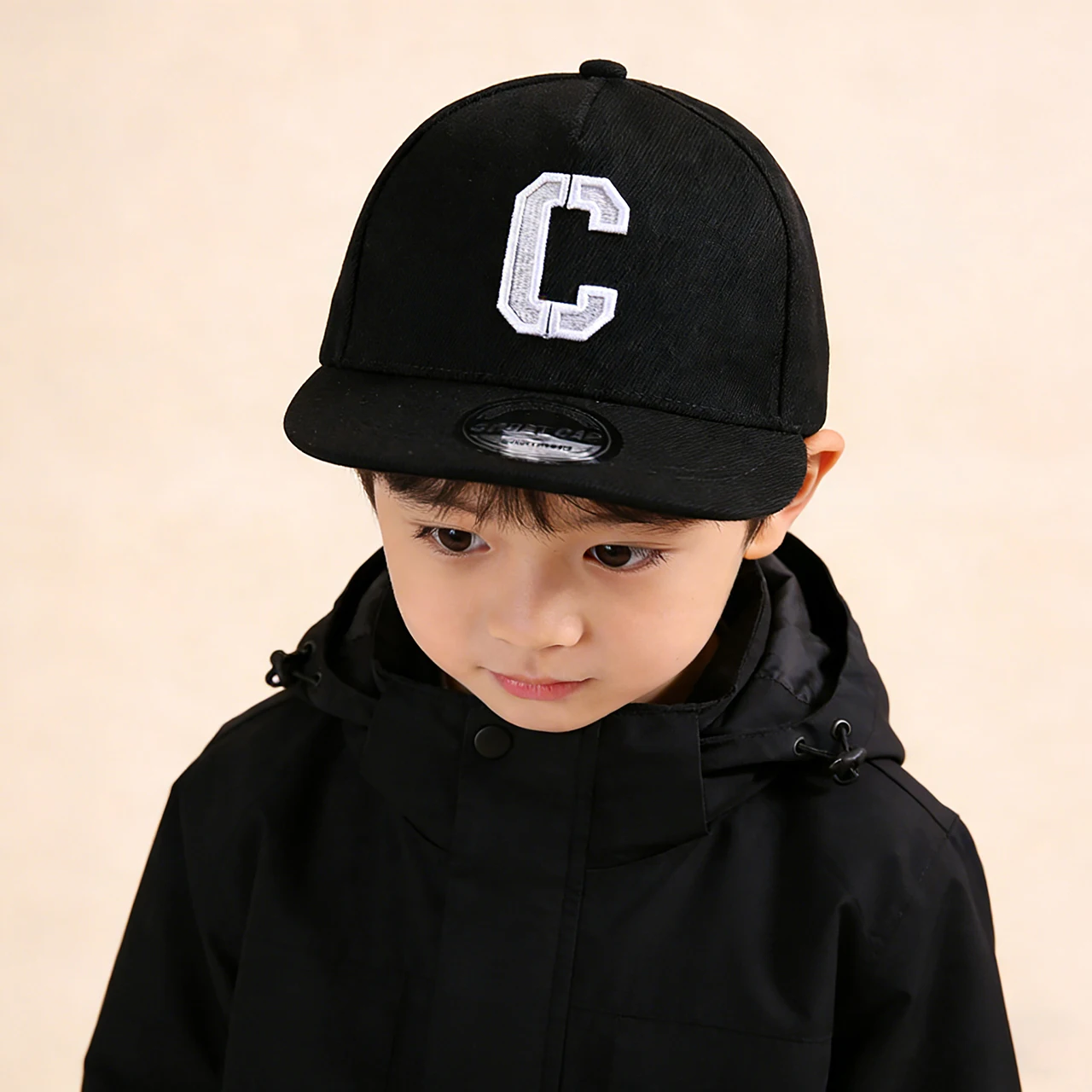 Children's Embroidered Snapback Cap - Flat Brim Solid Color Sun Hat