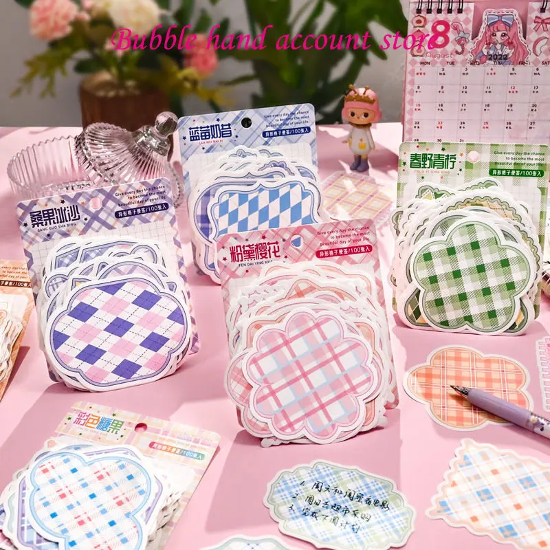 Checkered Irregular Note Paper Ins Style High Beauty Cute Cartoon Girl Heart Simple and Stickless Handbook Material Paper