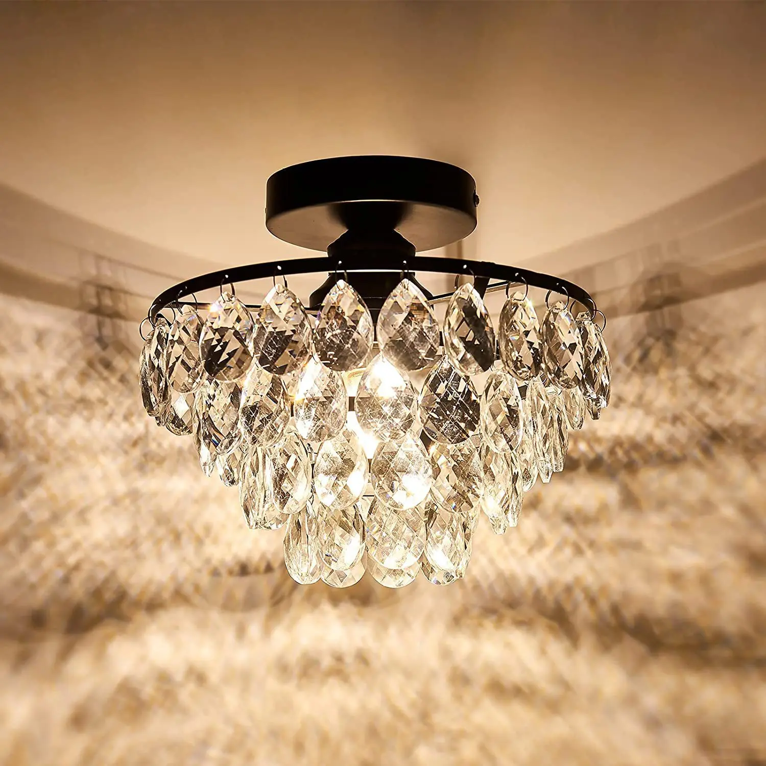 Luxury Black Crystal Ceiling Lights Lamps Round Lighting Corridor
