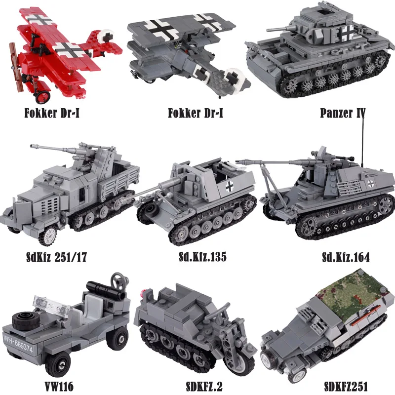 

WW2 German Panzers IV Tank Building Blocks Army Soldier Figures Armored Vehicle Gun Weapon Airplane Cannon Model Bricks Toys Boy