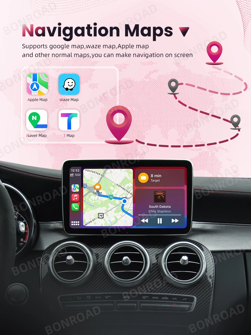 Bonroad drahtloser carplay adapter android auto modul für mercedes benz c glc w205 a cla gla b e gle cls bluetooth navigation – Detail 6