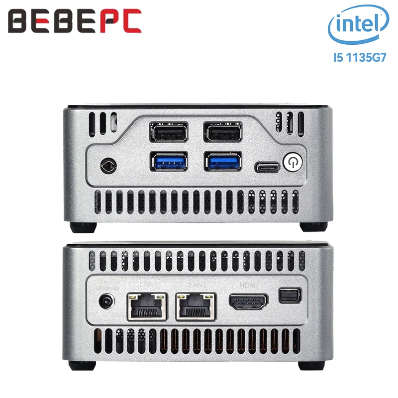 BEBEPC 듀얼 LAN 미니 PC, 인텔 코어 i5-1135G7, 32G, 512G, DDR4, M.2, NVME 지지대, 윈도우 10, 11, 리눅스 펜스 방화벽, 사무실 컴퓨터