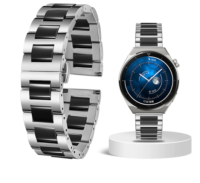 Premium Ceramic Wristband in White and Black for Smart Watches - Stylish Universal Replacement Strap for Men and Women
