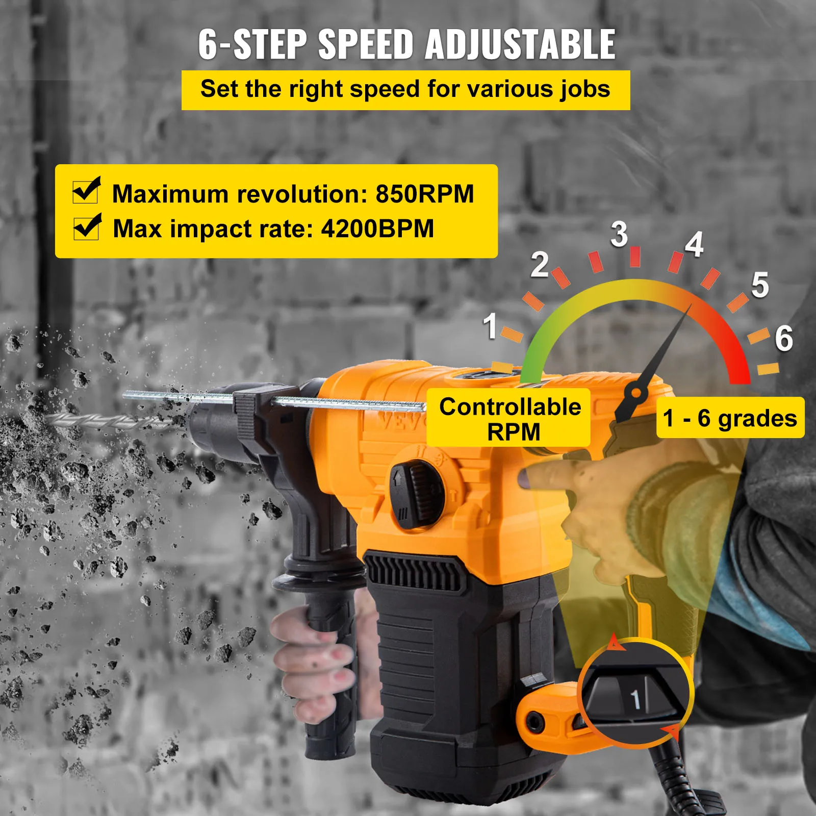Details about   Electric Rotary Hammer 1500W SDS Max with Point and Flat Chisel Bit w/ Case 