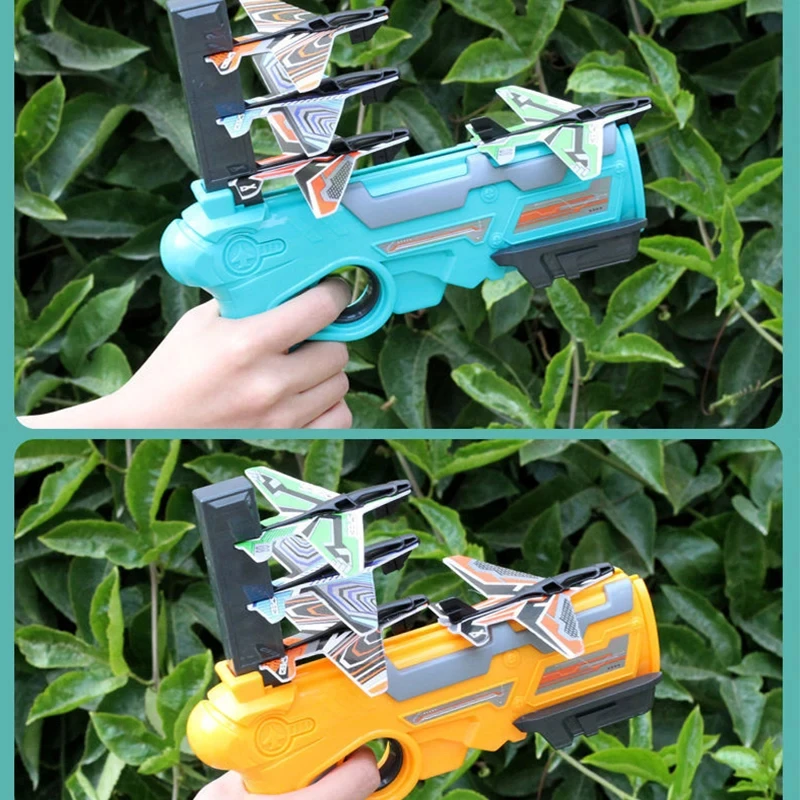 Foam Plane Glider Toys Catapult Plane Gun Toy Children Outdoor Game Shooting Toy Parent-Child Interaction Shooting Toys Gift 3