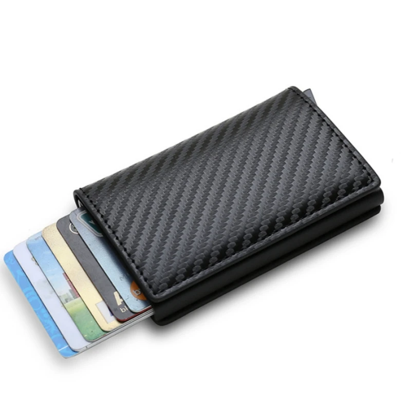 Aluminum Wallet Slim Aluminum Wallet With Back Pouch ID Credit Card Holder Mini RFID Automatic Pop up Bank Card Case