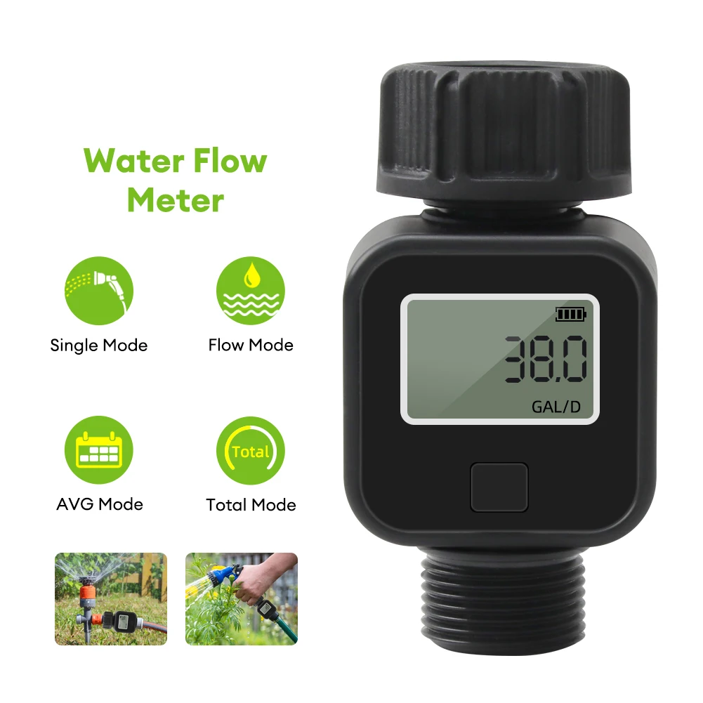 Digital Water Flow Meter Hose Water Meter For Outdoor Garden Hose, Measure Consumption And Flow Rate With Quick Connectors