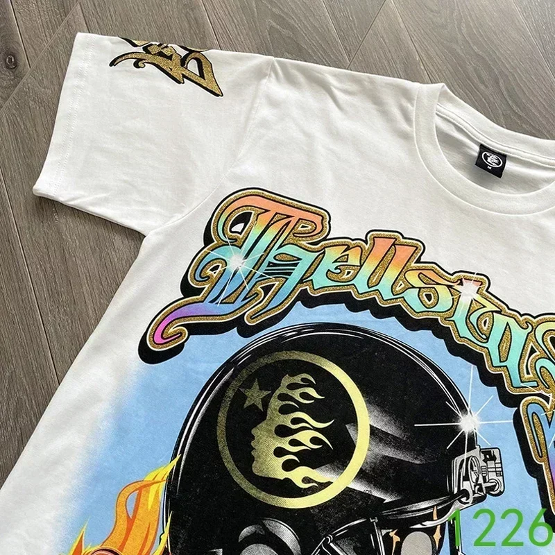 

Футболки 24ss HELLSTAR с принтом шлема, мужские и женские футболки из чистого хлопка с золотым блеском и короткими рукавами в масштабе 1:1