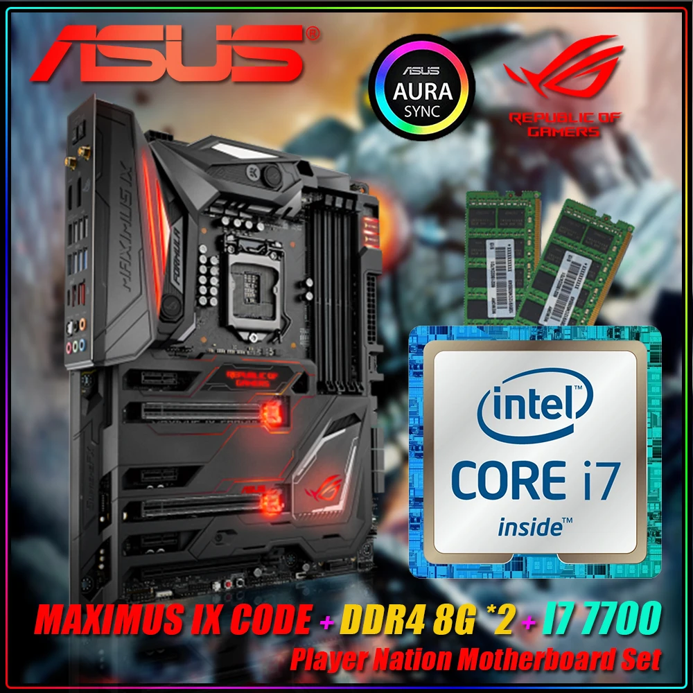 

LGA 1151 Motherboard ASUS ROG MAXIMUS IX CODE+Core I7 7700 + DDR4 8G*2, Z270 Bluetooth 4.2 Motherboard Set, With CPU kit