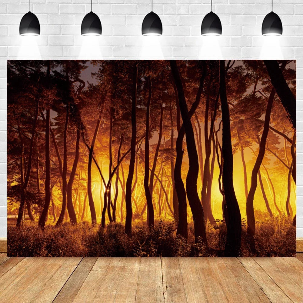 Toile De Fond Forêt D'automne 180x109 Cm - Décoration Murale Ou Arrière-plan Photo, Polyester Résistant, œillets Pour Suspension