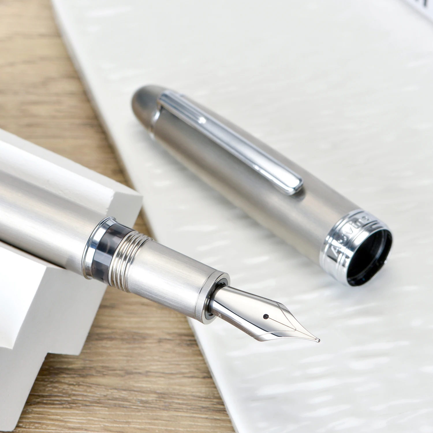 Asvine j16チタン合金ピストン、つや消しシルバー万年筆、インク