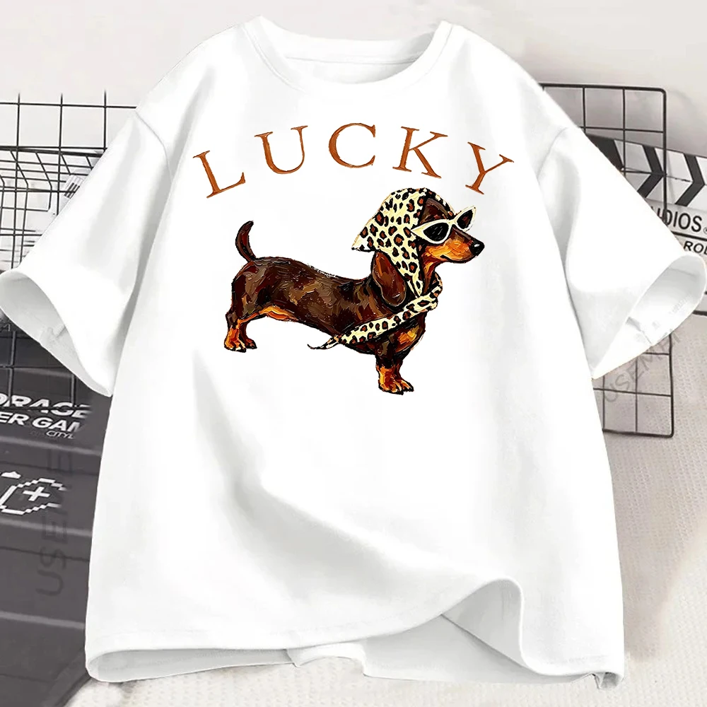 Modisches Hunde-Grafik-T-Shirt für Damen mit Sonnenbrillen-Welpen-Print, Lässiges Sommer-Harajuku-Oberteil, Niedliches Y2k-T-Shirt