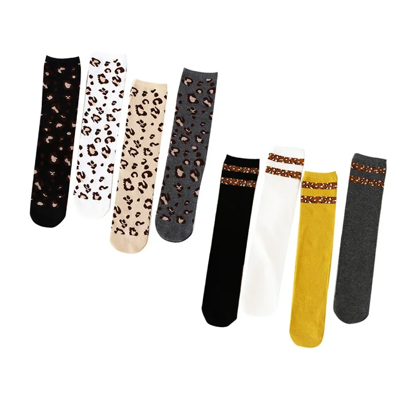Autumn Winter Girls Knee High Socks Leopard Print Striped Soft Leg Warmers Cotton Long Socks Boys Girls for Children 2-12Y