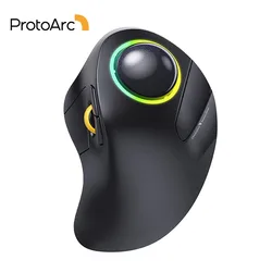 ProtoArc Wireless Rechargeable RGB Trackball Mouse with Multi-Device Connectivity (Black)