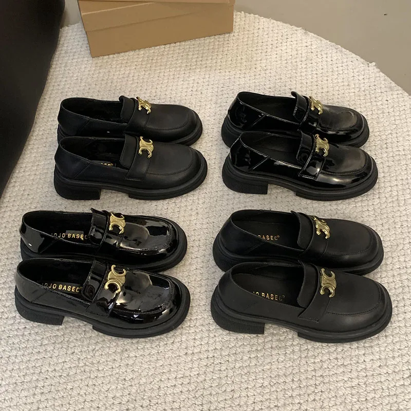 

2024 New Fashion Women Flat Loafers Shoes Chunky Thick Platform Black Shoes Round Toe Spring Autumn Ladies Feetwear Single Shoes
