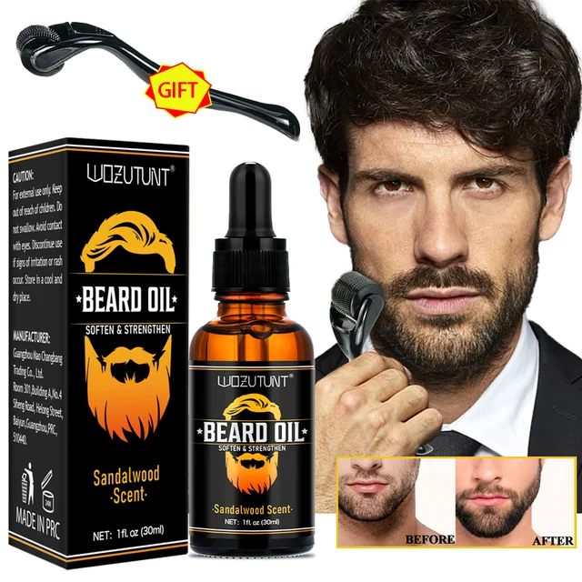 Natural Shea Beard Conditioning Oil Soften Strengthen Beard Sandalwood Scent 30ml and Gently Roller For Men Facial Hair Massage 1