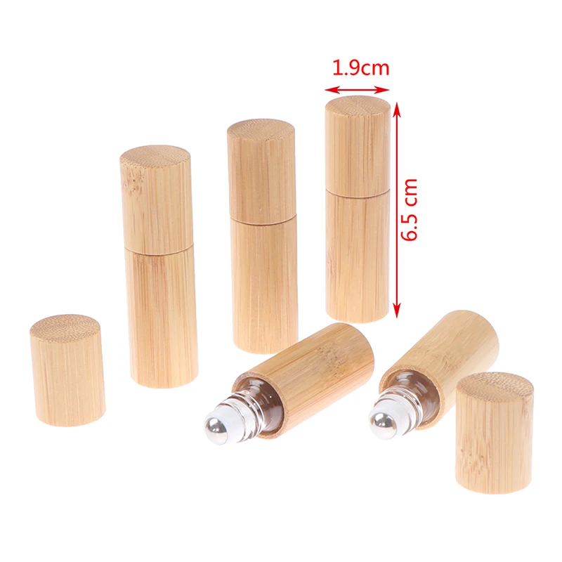 5Ml Essential Oil Roll-On Bottle Natural Bamboo Refillable Empty Essential Oil Perfume Fragrance Scent Steel Roller Ball Bottle