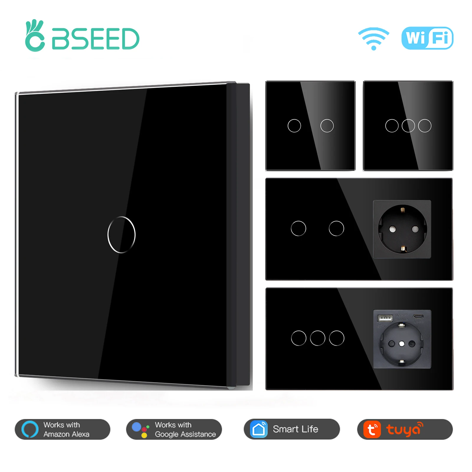 Interruptores de Luz Bseed-wifi Interruptor de Parede Inteligente Gang Gang 3gang Gang Gang Way Sensor de Toque Soquete Normal Suporte Tuya Smart Life